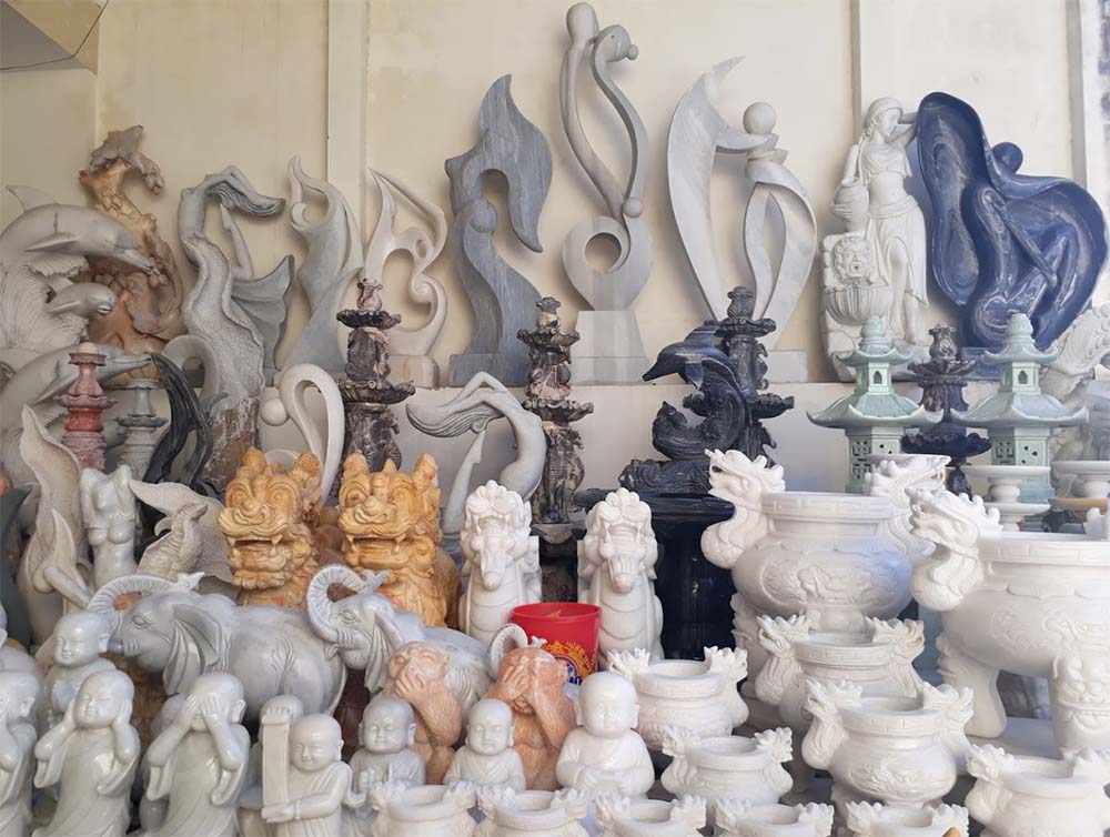 Diverse Collection of Marble Art and Sculptures on Display