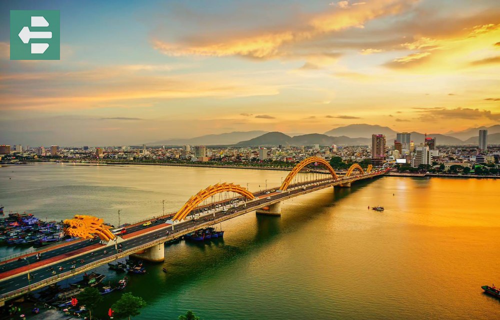 Dragon Bridge over Han River Da Nang at Sunset