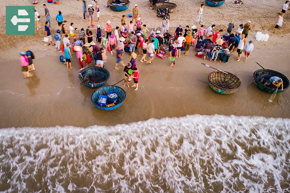 Aerial Beach Market Boats In Man Thai Beach