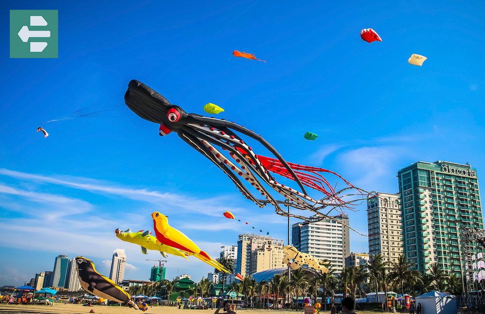 Pham Van Dong Beach Colorful Kites Blue Sky