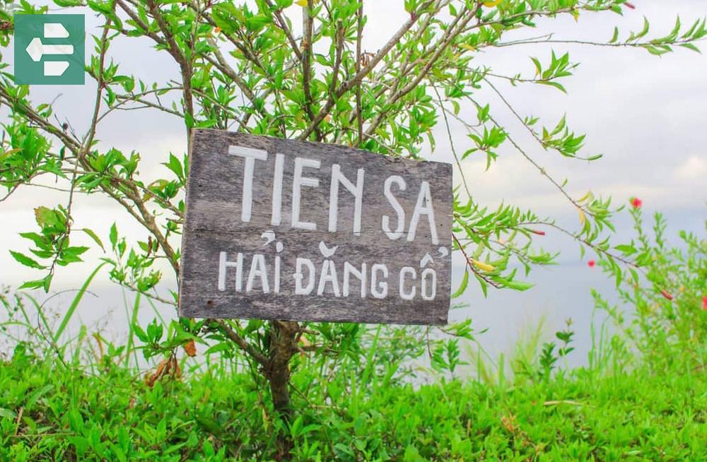 Wooden Sign Green Bushes At Tien Sa Lighthouse