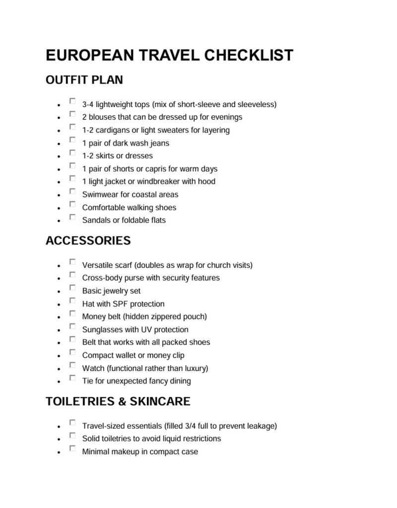 EUROPEAN TRAVEL CHECKLIST - Photo