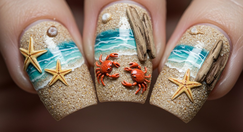 Beach Scene Detailed Fingernail Art