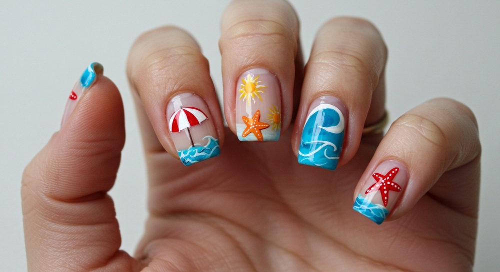 Beach Scene Nail Art Designs
