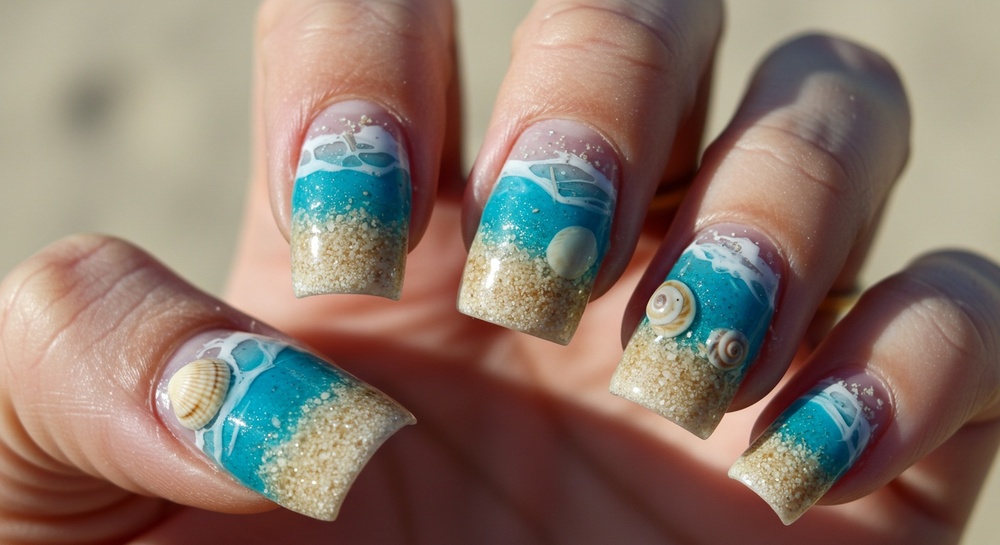 Beach Scene Seashell Nail Art