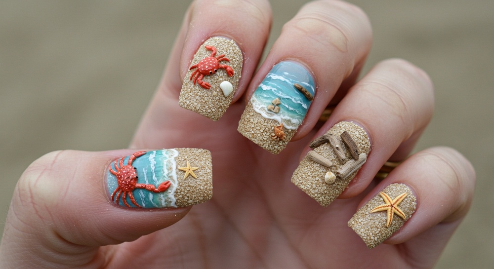 Beachy 3D Nail Art Designs