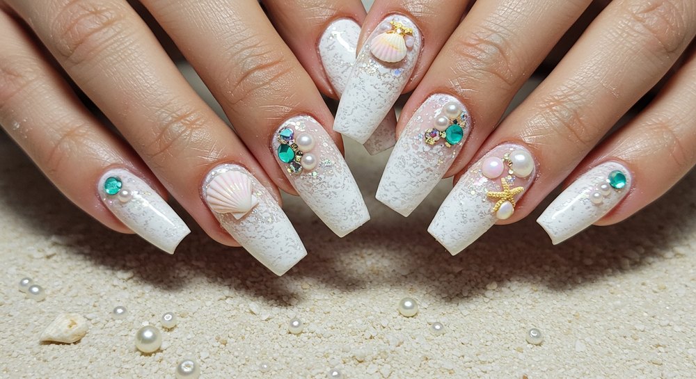 Beachy White Square Tip Nails