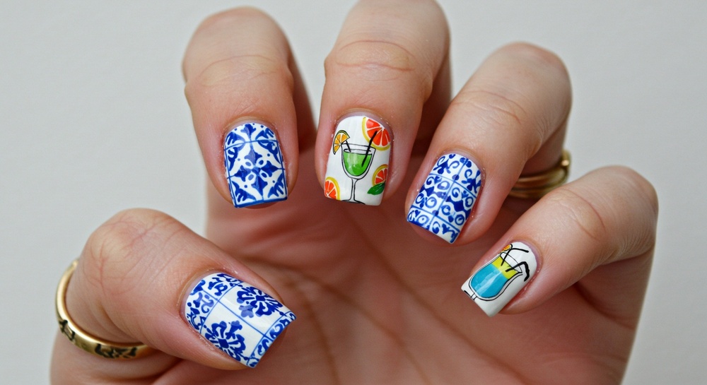 Cocktail And Ceramic Tile Nails