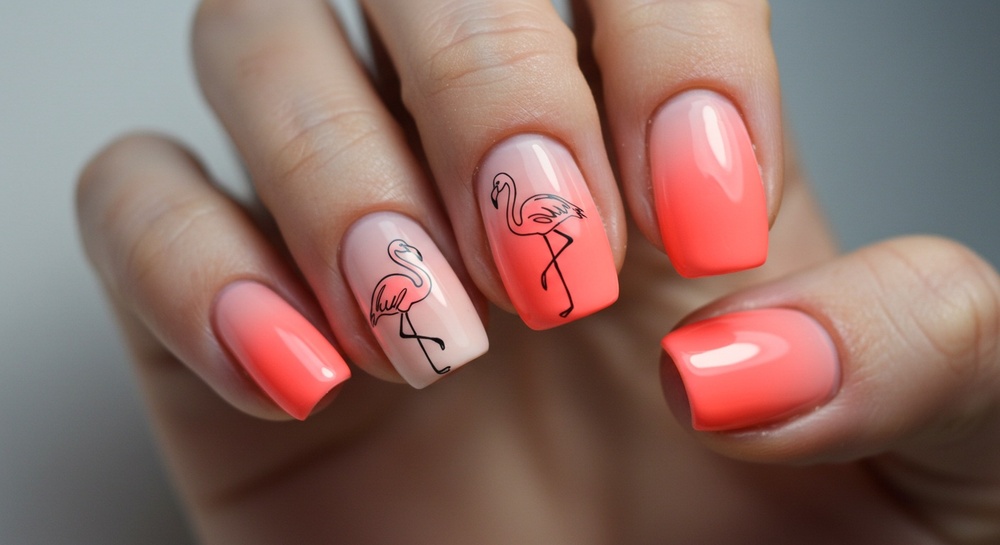 Coral Ombre Flamingo Nail Art