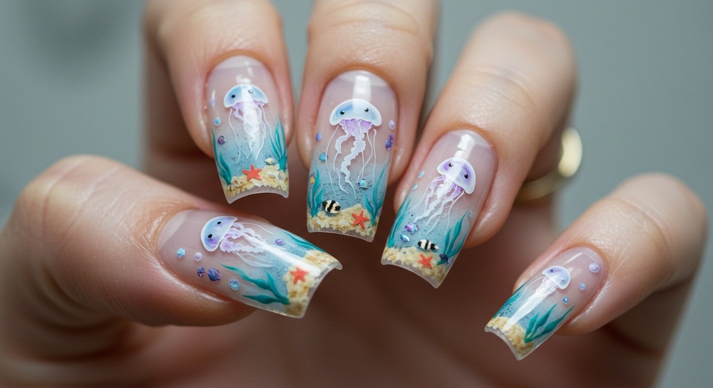 Jellyfish And Undersea Nail Art