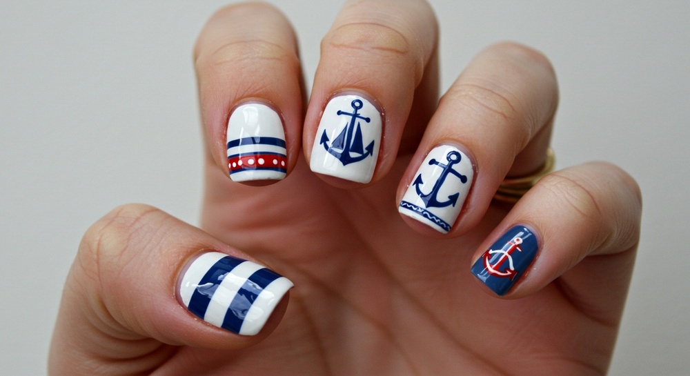 Nautical Themed Nail Art Close Up