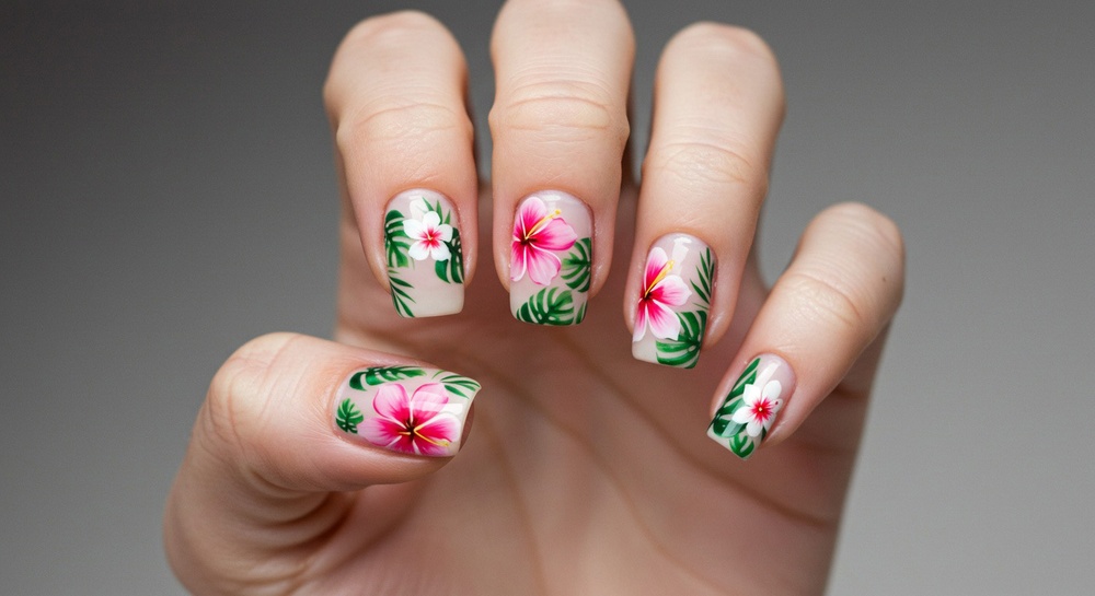 Tropical Floral Nail Art Design