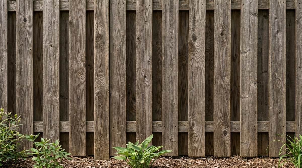 A close-up view of a close board feather edge fence, showcasing overlapping vertical wooden boards that create a solid privacy screen. The natural wood grain adds warmth, making it ideal for small gardens requiring visual separation and security.