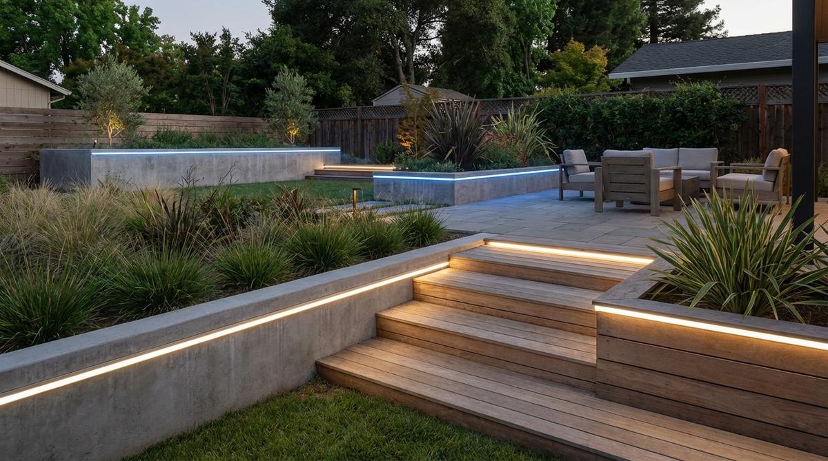 Modern outdoor lighting featuring continuous LED tape mounted in aluminum channels, creating clean linear light lines that define architectural edges. IP67-rated silicone extrusions provide weather resistance for outdoor use, with addressable RGB variants offering zone-specific color control. Perfect for contemporary landscape design and architectural accent lighting.
