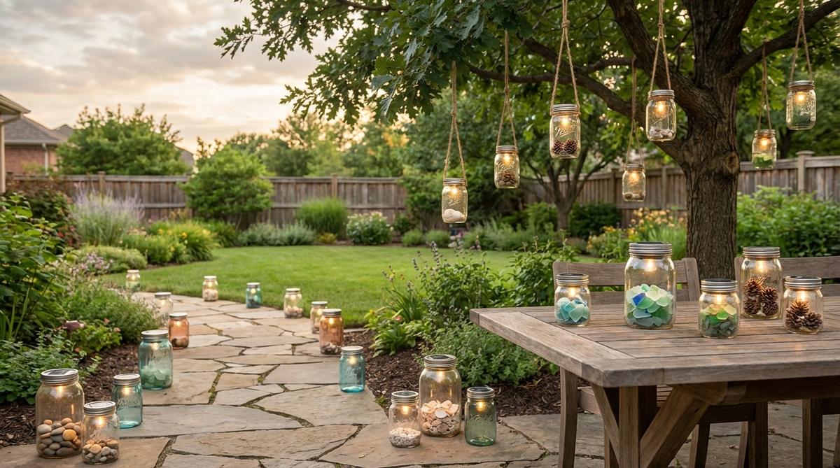 Upcycled vintage mason jars with solar lids for sustainable, retro illumination. Perfect for lining pathways, hanging from trees with jute twine, or decorating tabletops with zero electricity. DIY-friendly with options for colored glass, painted lids, or decorative fills like stones or shells.