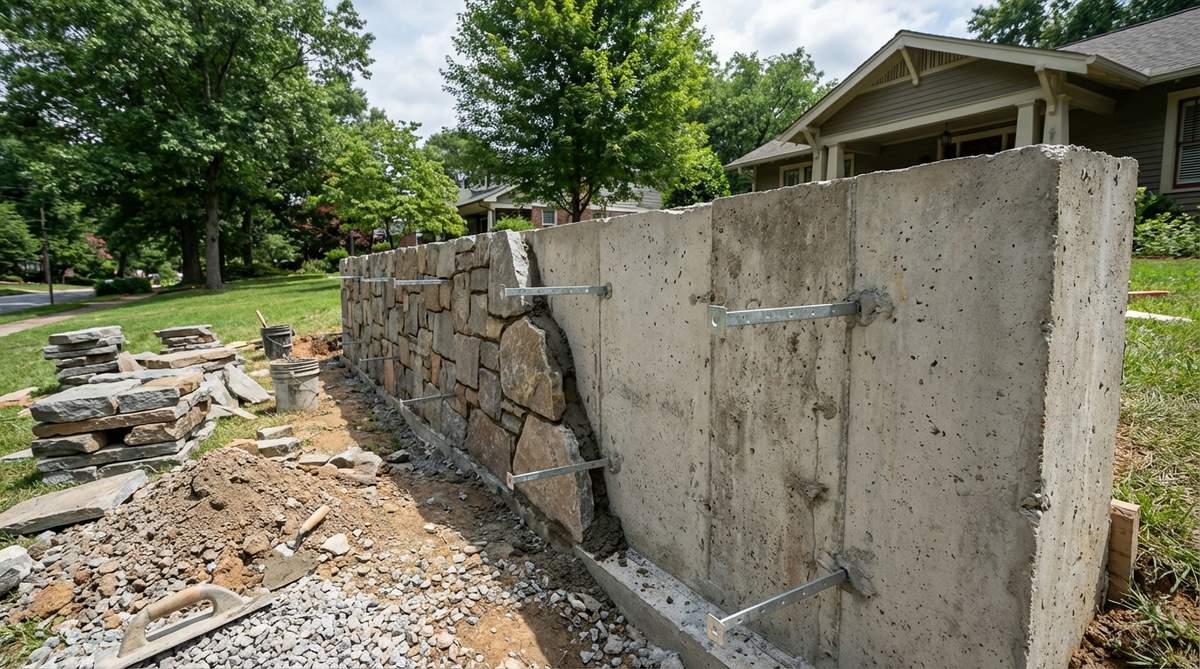 concrete core stone face