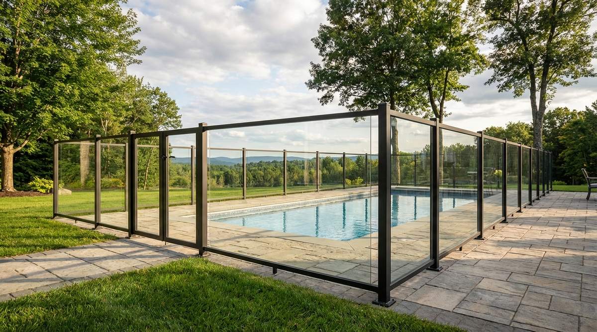 glass panel aluminum frame fence