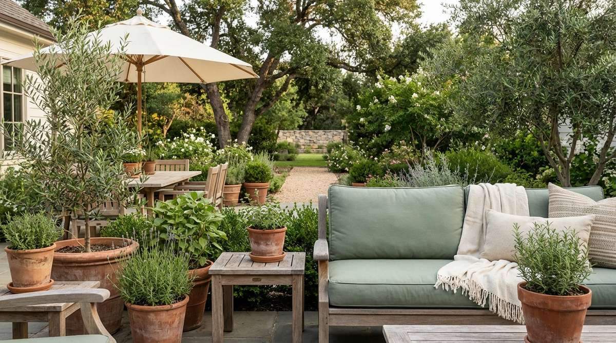 A muted sage green cotton cushion that connects outdoor furniture to surrounding foliage, offering more visual interest than standard neutrals. This silvery-green tone works across seasons as garden colors shift, and pairs well with terracotta, cream, and wood tones for classic bohemian combinations. Its low saturation prevents overwhelming spaces while providing distinct character.