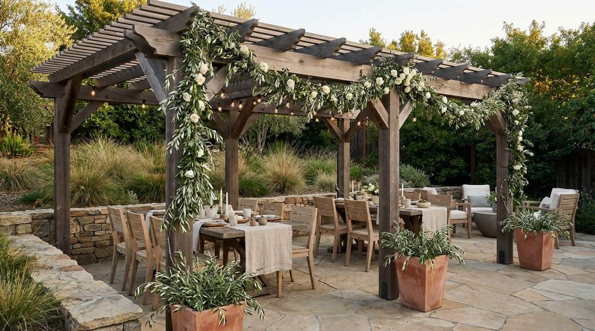 Silver-green olive branches used as accents in boho party decorations, providing Mediterranean character with narrow leaves that create linear texture. They can be wired to structural elements or incorporated into garlands, symbolizing peace and abundance across cultural traditions.