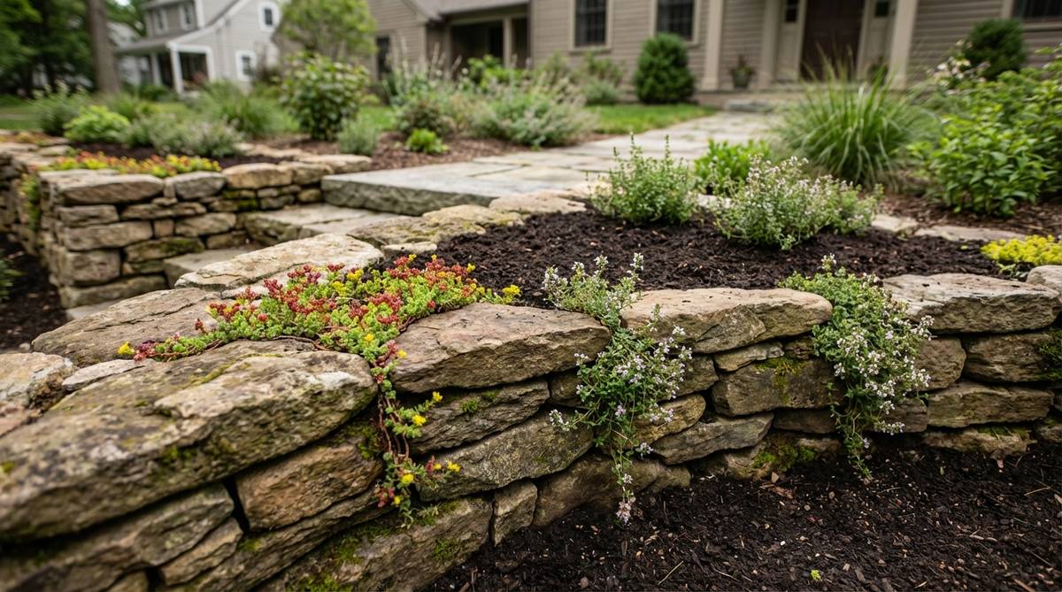 dry stacked fieldstone wall