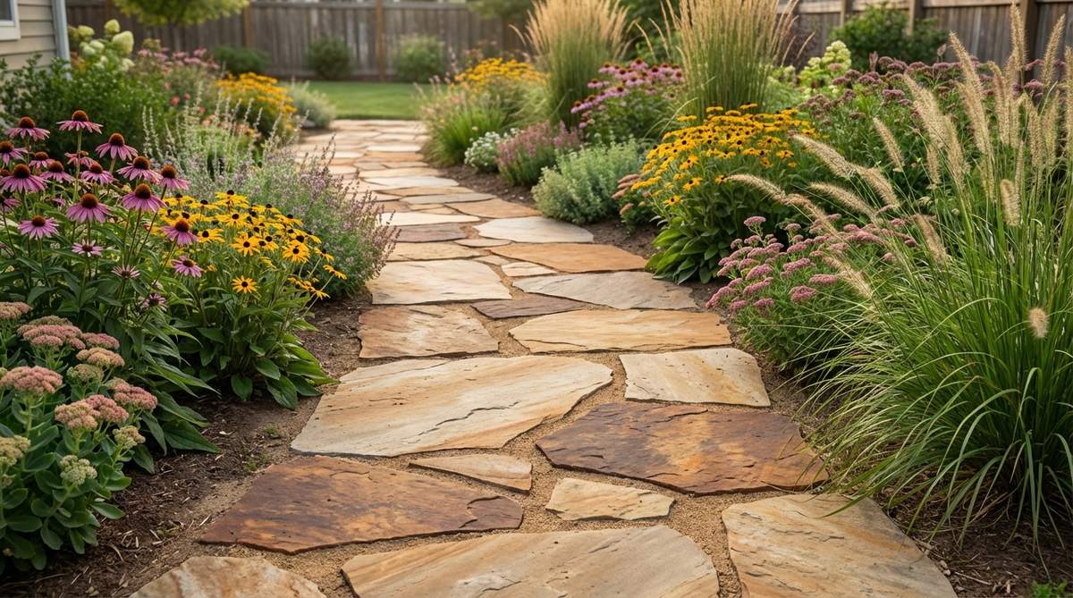 irregular flagstone meandering path