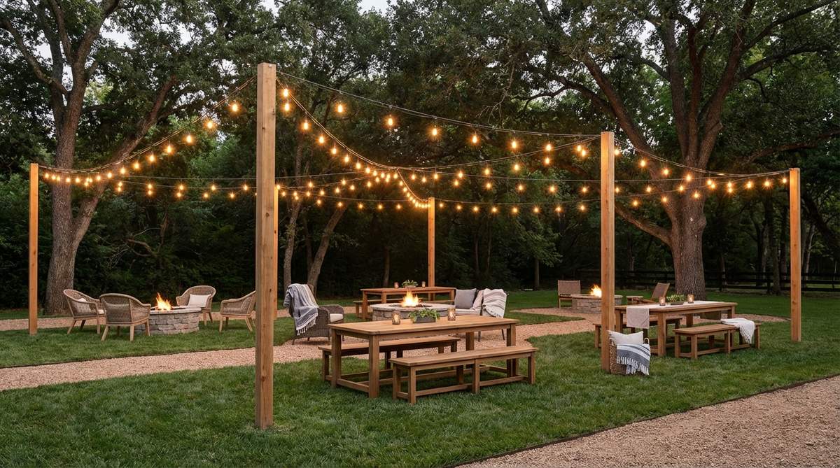 string light canopy overhead