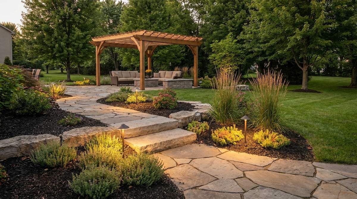 Compact border edge lights mounted along planting beds where they meet garden pathways, illuminating both circulation routes and adjacent vegetation with angled 45-degree lighting to reduce harsh shadows and highlight textural groundcovers.