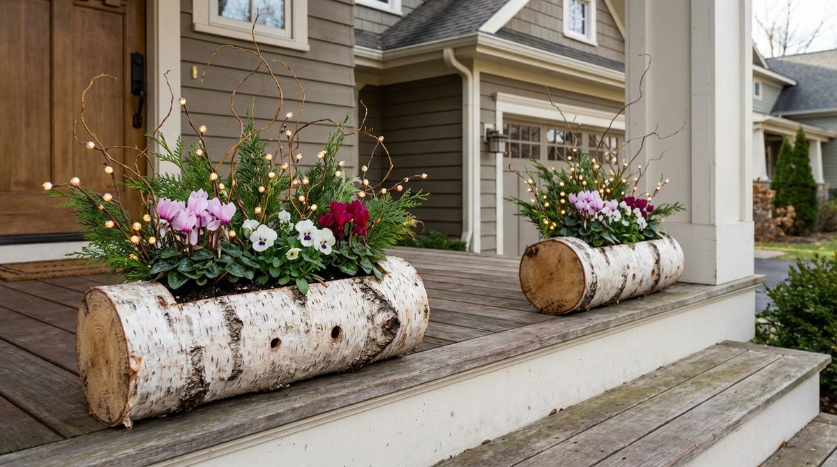 birch log containers