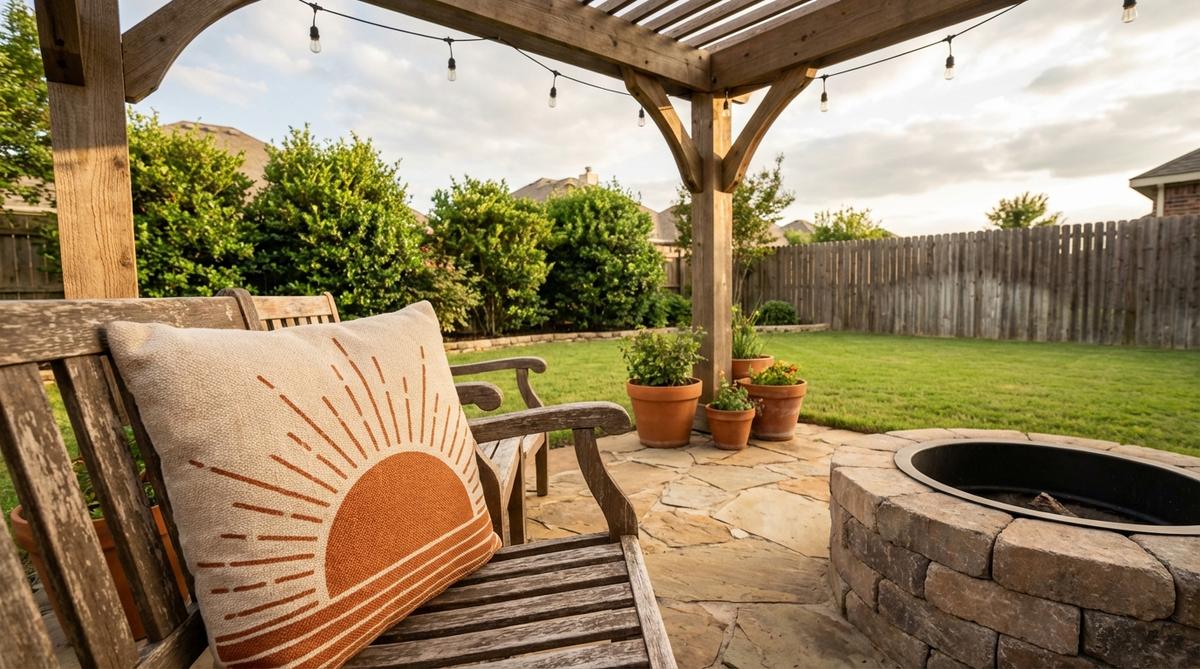 A boho decor pillow featuring a warm burnt orange abstract sunrise print, celebrating bohemian nature and celestial themes. This energizing accent piece creates instant focal points in seating arrangements while adding an Instagram-worthy touch to outdoor spaces.