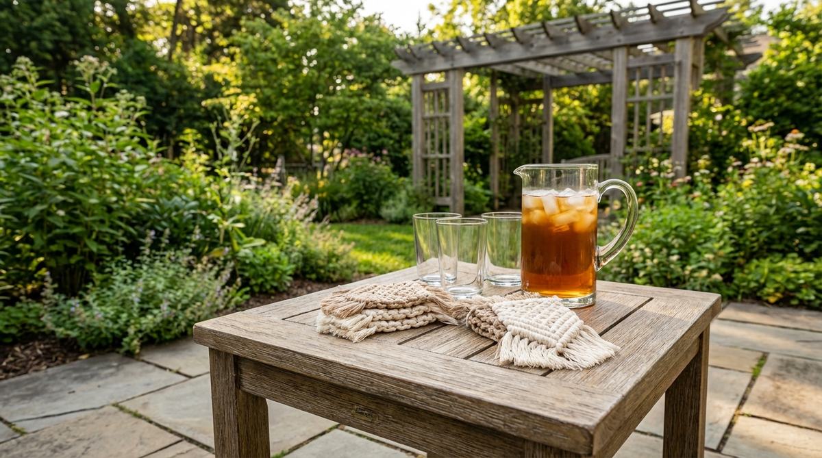 Small macrame coasters protect cocktail table surfaces while reinforcing your boho wedding design theme. Stack them in small piles on each table so guests can use them as needed. The functional nature ensures they'll be noticed and appreciated. Choose neutral colors that won't stain easily or show watermarks.