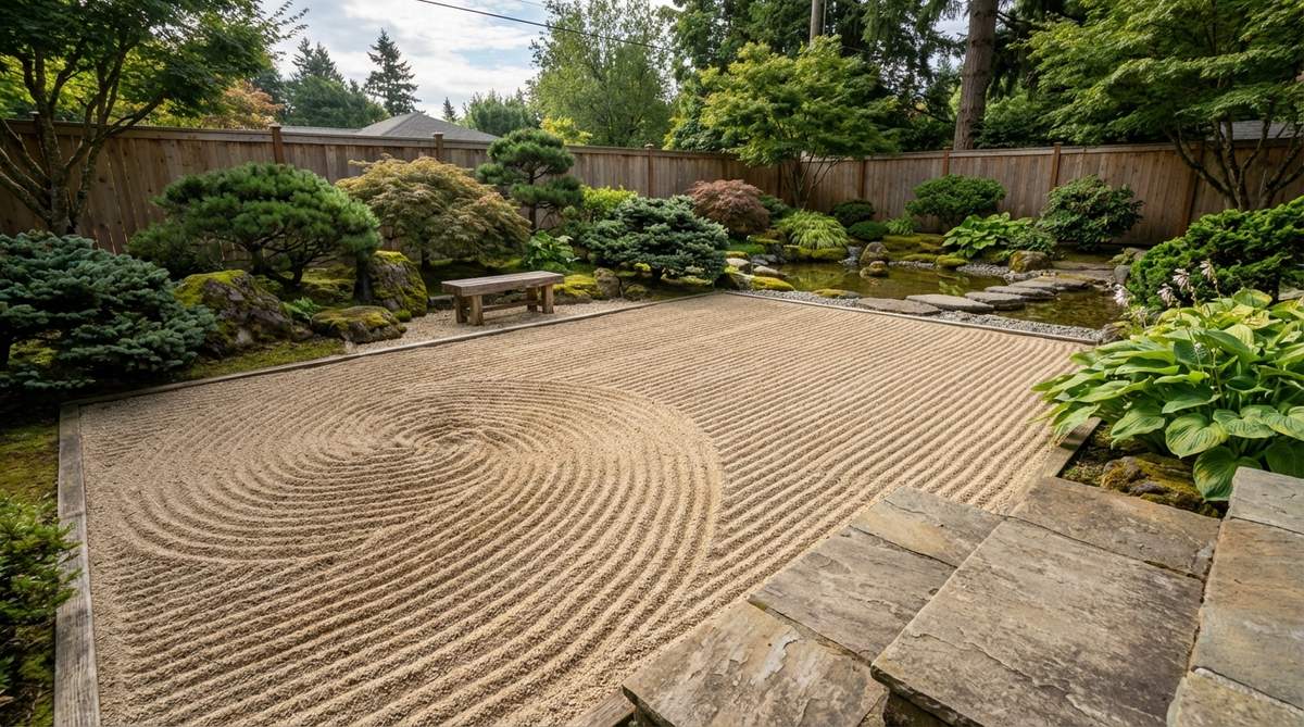 A visual representation of a zen garden sand pattern showing turbulent waves gradually smoothing into calm parallel lines, illustrating the transition from chaos to peace as described in the article.