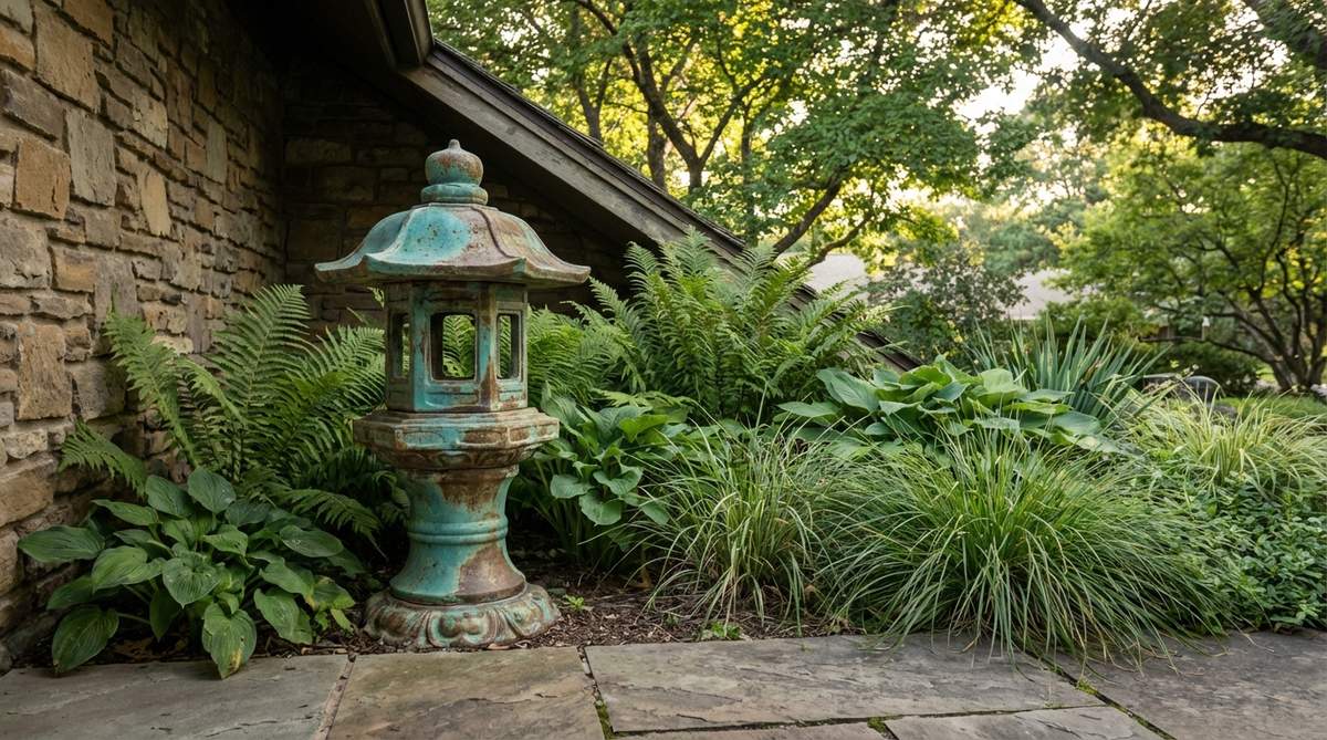 A high-fired ceramic garden lantern variant traditionally used in imperial gardens, featuring vibrant glaze patina that develops over time. This delicate ceramic version requires protected installation to prevent cracking from freeze-thaw cycles, representing aristocratic garden culture with refined aesthetic qualities.