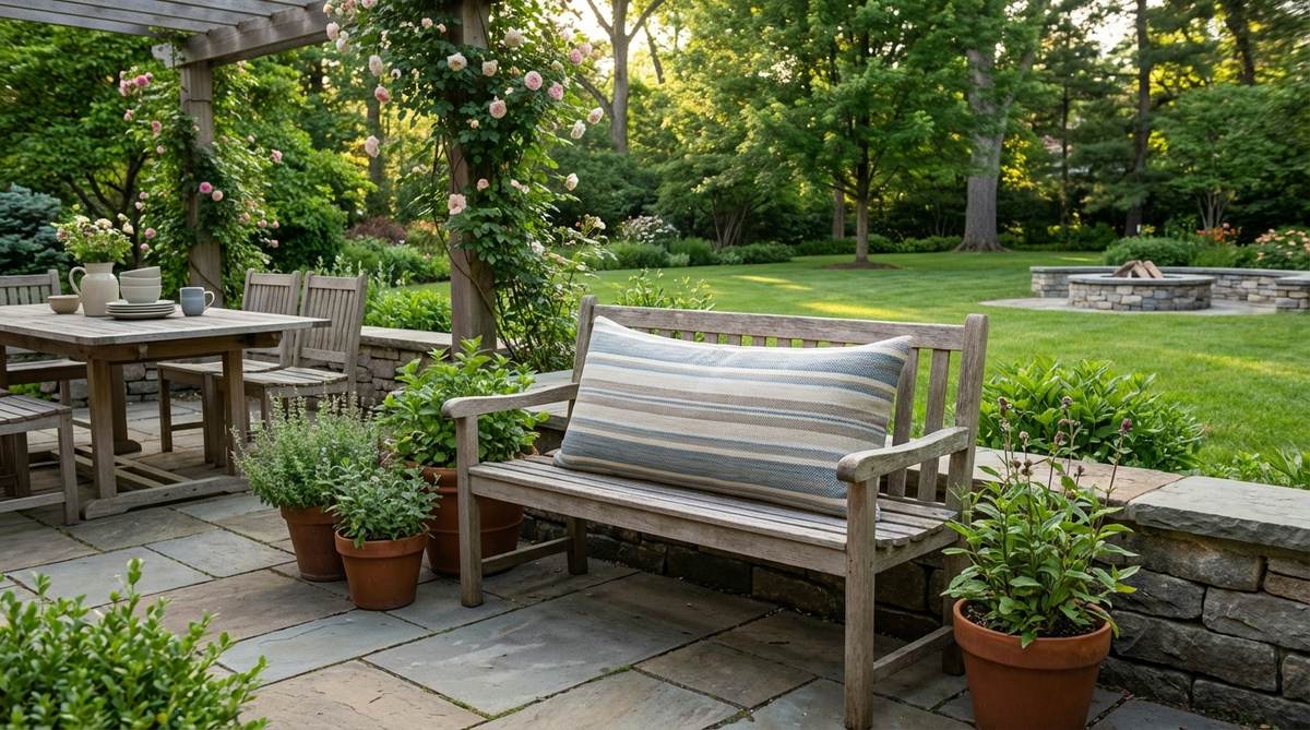 A rectangular lumbar pillow with horizontal stripes, designed for back support and visual width on furniture. Ideal for chairs and benches, it enhances outdoor dining comfort and adds sophistication to boho decor arrangements.