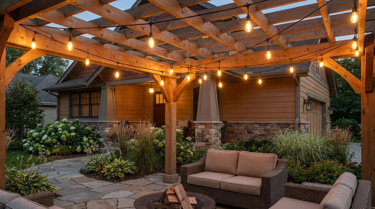 Outdoor string lights featuring oversized Edison-style cafe bulbs suspended on weatherproof wire, creating festive overhead lighting canopies with warm pools of light. Perfect for summer outdoor decor, these lights can be strung in parallel lines or zigzag patterns across pergola beams or between posts, spaced 24-36 inches apart for balanced illumination that softens formal architectural elements.