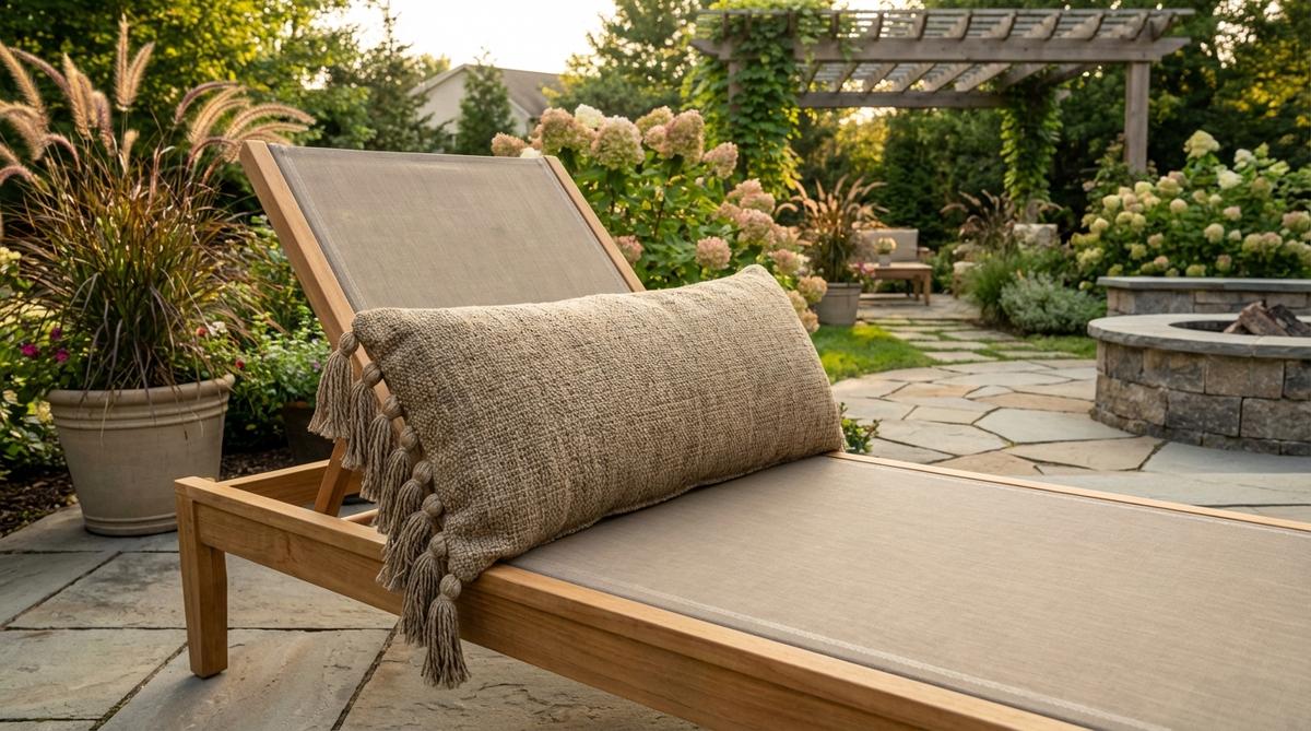 A cylindrical bolster pillow with decorative tassels at each end, ideal for boho decor. It provides arm support or neck cushioning and adds architectural interest when placed horizontally on sofas. Perfect for daybeds and outdoor chaise lounges, its firm structure maintains shape well outdoors.