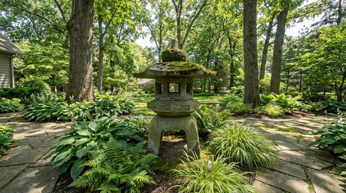 An authentic antique stone garden lantern salvaged from temple grounds, featuring centuries of weathering and historical patina. This genuine reclaimed temple stone lantern showcases unique craftsmanship and serves as a cultural artifact for collectors and high-end landscape projects.