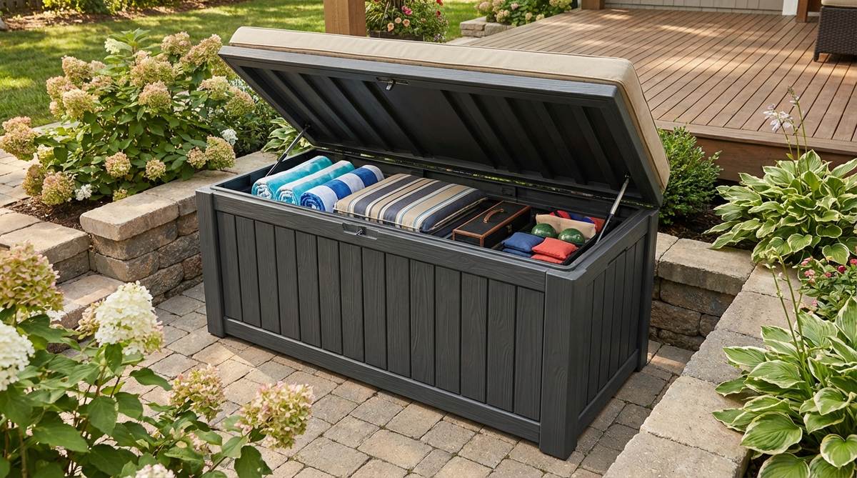 A two-tier corner table for cozy garden furniture, featuring an open lower shelf perfect for storing books, magazines, or small planters while maintaining airflow and protection under the table surface.