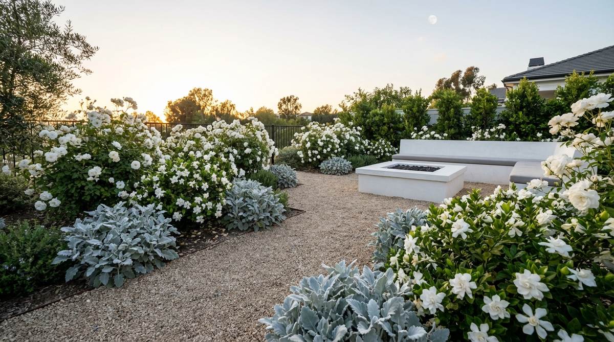 monochrome white garden