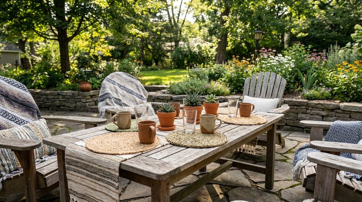 Handwoven jute, seagrass, and palm leaf coasters that protect tables while adding natural texture to boho party decor. Mixing different styles enhances the collected aesthetic.