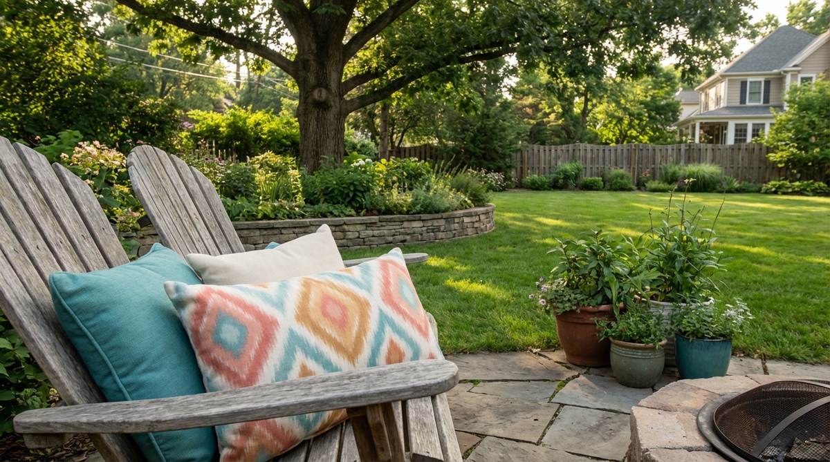 An outdoor decor pillow featuring blurred diamond motifs in coral, turquoise, or amber, showcasing global-inspired style with soft edges that prevent rigidity. Ideal for adding color variation and simplifying coordination with solid accent pillows.