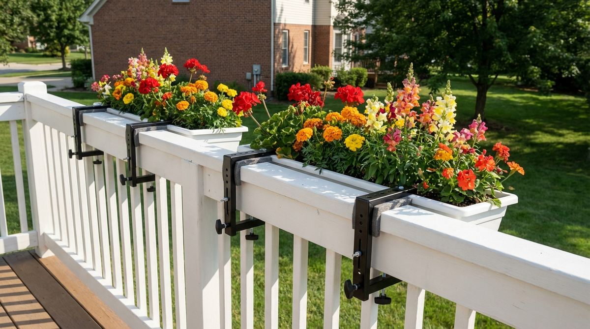 Adjustable brackets clamp onto standard 4-inch railings, suspending rectangular planters that overhang both interior and exterior edges. This doubles usable growing area without claiming floor space. Plant geraniums, marigolds, and summer snapdragons for vibrant color visible from street level. Ensure brackets include safety locks to prevent dislodgement during storms. Metal railings heat up in afternoon sun, potentially scorching roots. Line contact points with insulating foam or choose heat-reflective white containers.