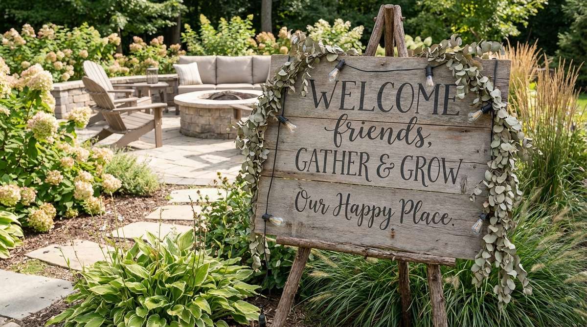 Hand-lettered inspirational signage on reclaimed wood or canvas, featuring calligraphic text with meaningful quotes or welcoming phrases. Perfect for directing guests at boho-themed parties while adding rustic decorative elements that blend with natural materials.