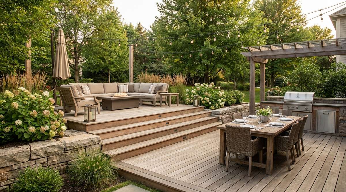 A weather-resistant bar cart positioned in a garden corner near seating, creating a convenient beverage service station for outdoor entertaining. The mobile cart is stocked with essentials and can be rolled away when not in use, enhancing corner functionality for social gatherings in cozy garden settings.