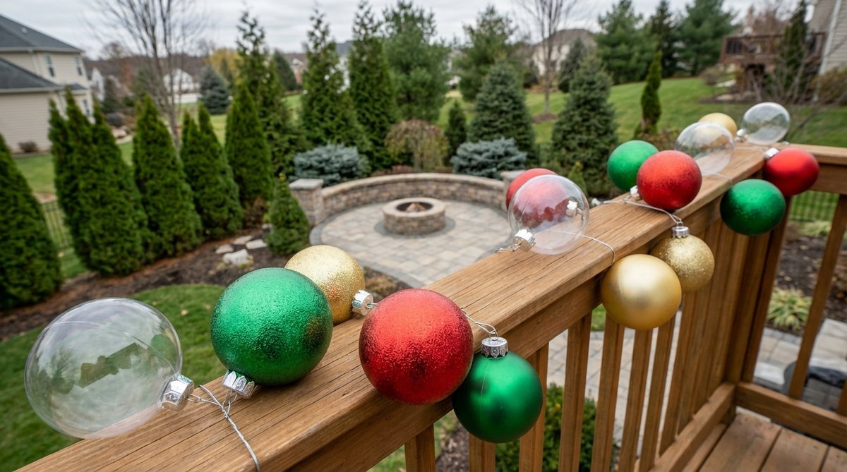 A collection of durable plastic and acrylic Christmas ornaments designed for balcony decor, featuring secure cap attachments and UV-resistant finishes to withstand wind and sun exposure.