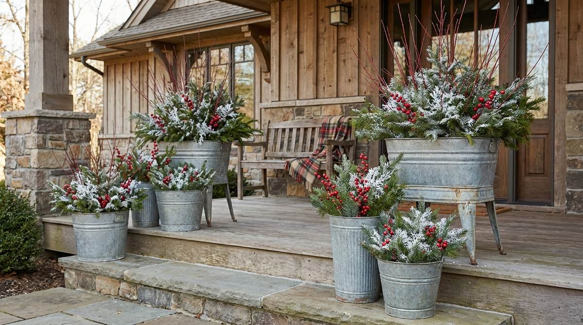 galvanized bucket rustic arrangements