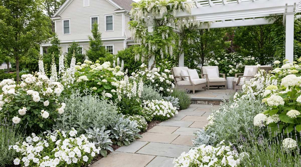 monochromatic white garden