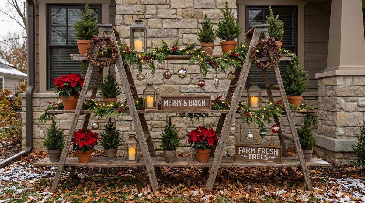 repurposed ladder display shelves