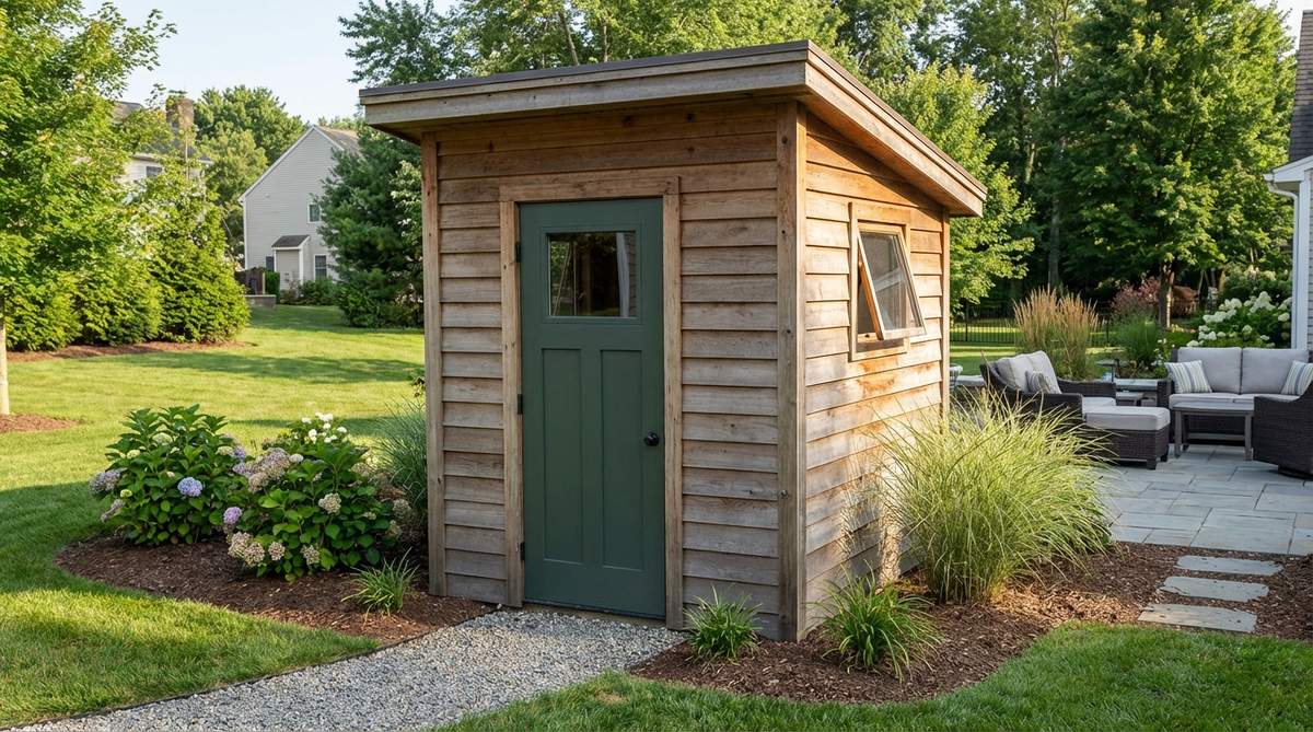 A compact 5x3 foot pent roof garden shed with a front-to-back slope, ideal for modern gardens and properties with height restrictions, featuring higher clearance at the entrance and optional windows for natural light.
