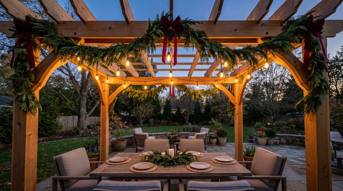 pergola canopy string lighting