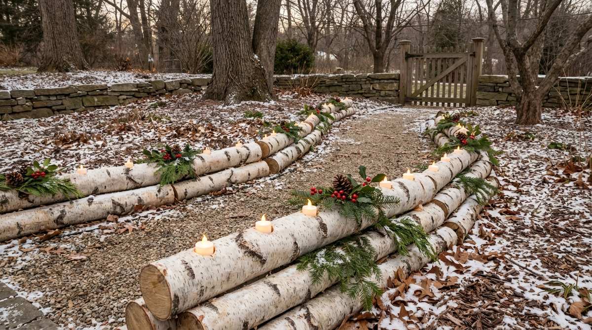 birch log pathway borders